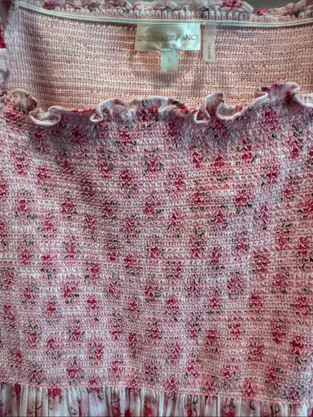 LoveShackFancy Pink Floral Maxi Dress with Puff Sleeves - Picture 7 of 7